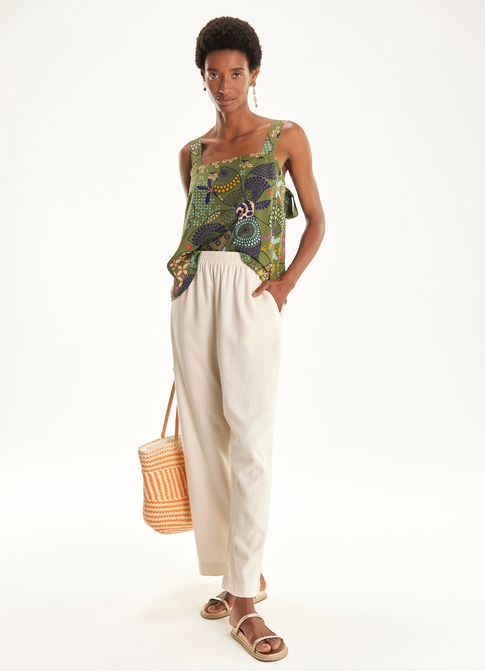Blusa alça estampada patchwork floral