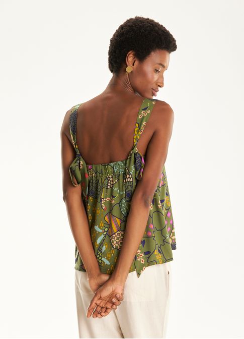 Blusa alça estampada patchwork floral