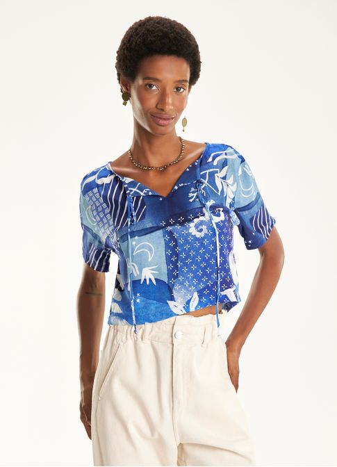 Blusa quadrada estampada indigo