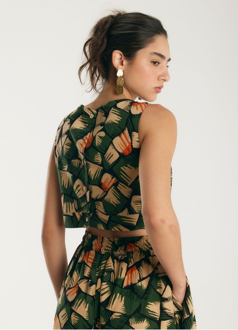 Vestido de linho midi estampado asas