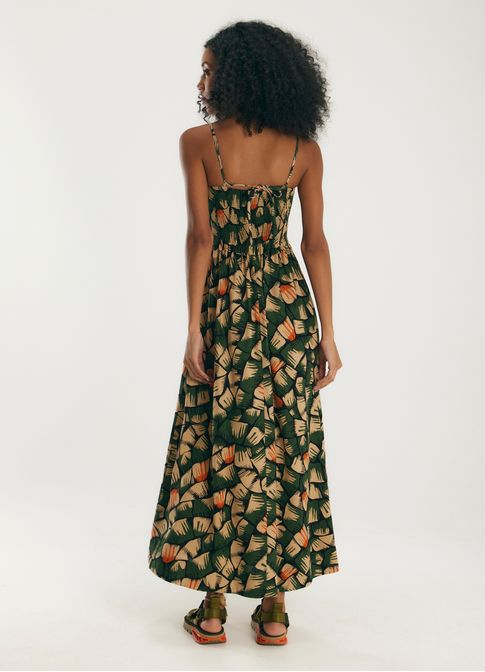 Vestido de linho longo estmapado asas