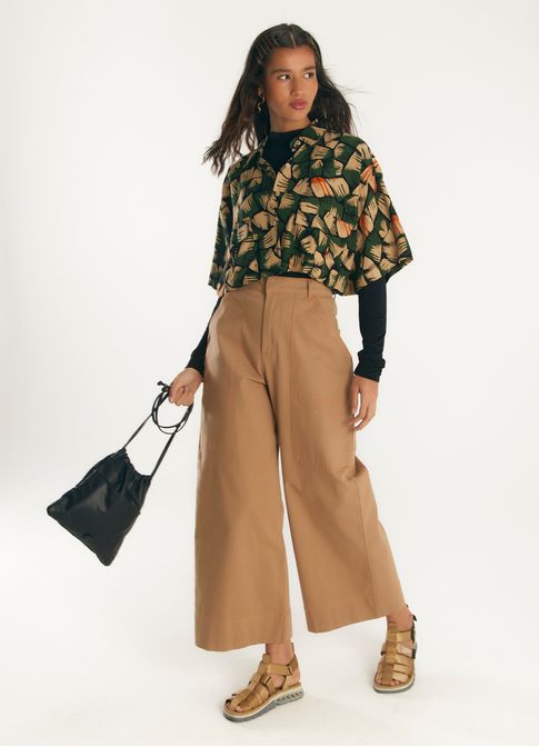 Camisa de linho bolso estampada asas