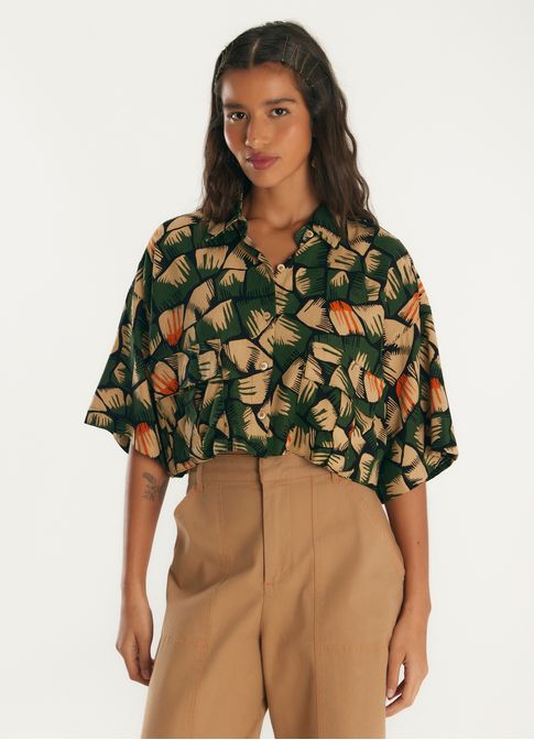 Camisa de linho bolso estampada asas