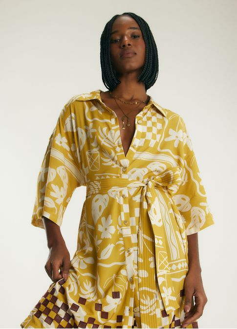 Vestido chemisier bordado estampado barrio