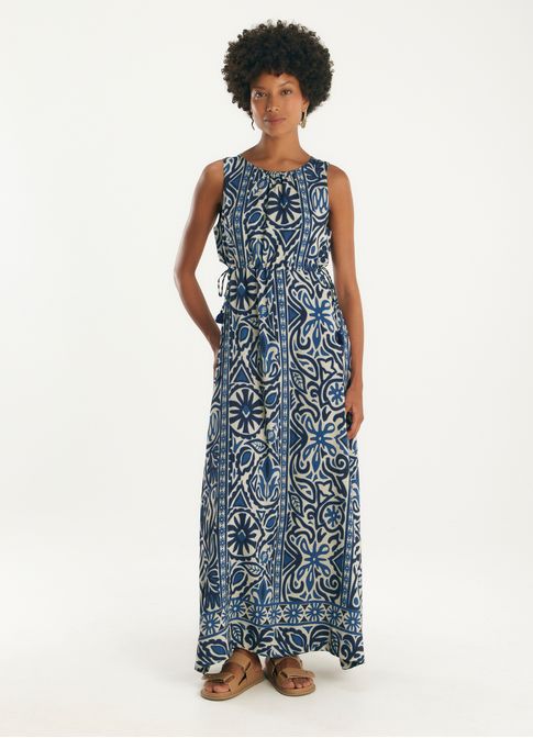 Vestido de linho estampado valência