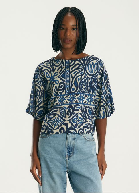 Blusa de linho estampada valência