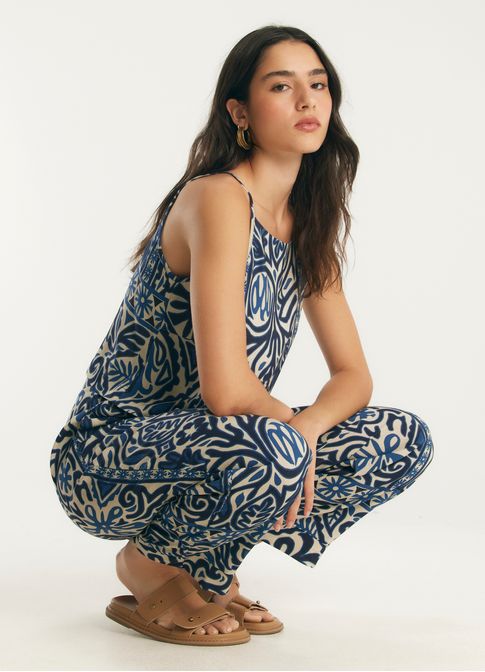 Calça de linho estampada valência