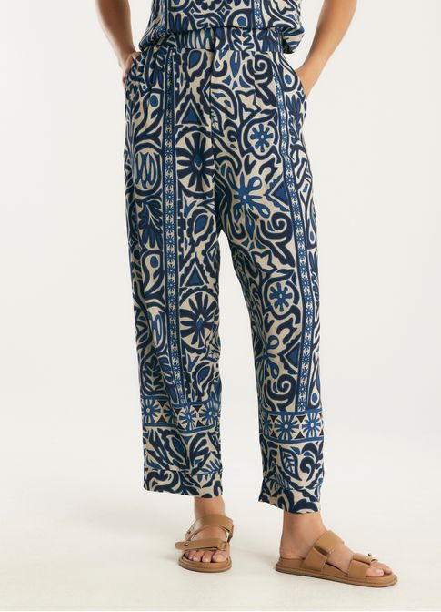 Calça de linho estampada valência