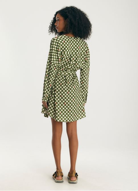 Vestido linho curto estampado chilli