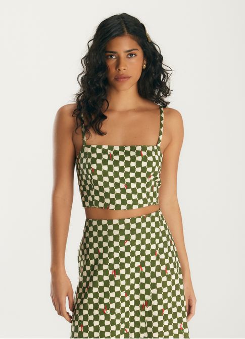 Top de linho estampado chilli
