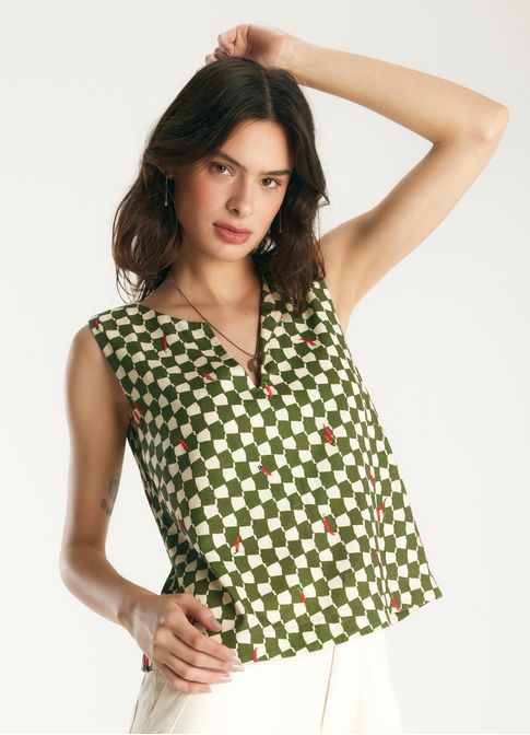 Blusa de linho estampada chilli