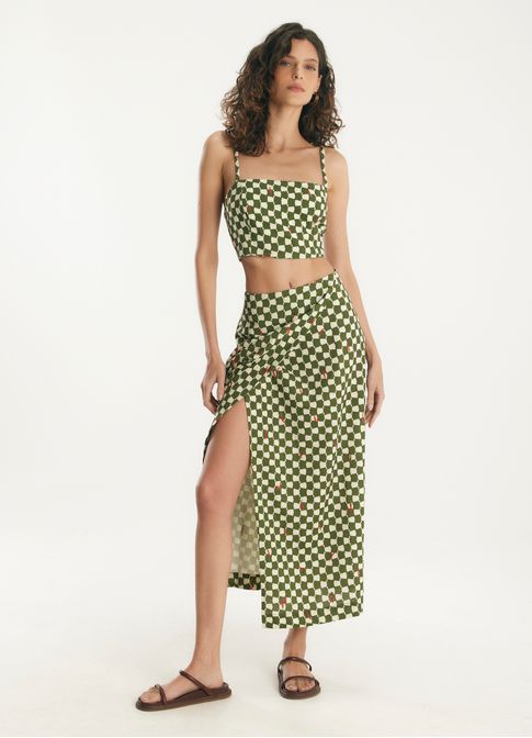 Saia de linho estampada chilli