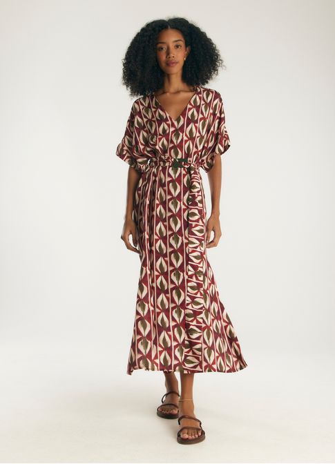 Vestido midi estampado hojas
