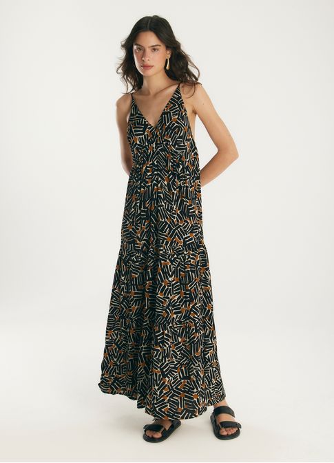 Vestido crepe estampado caminos