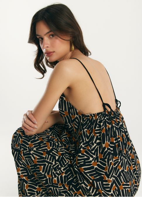 Vestido crepe estampado caminos
