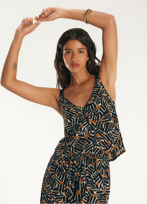 Blusa alça crepe estampada caminos