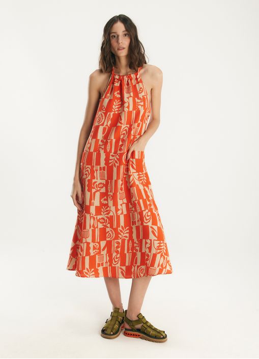 Vestido de linho estampado tapas