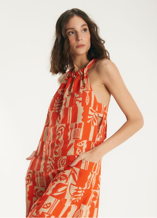 Vestido de linho estampado tapas