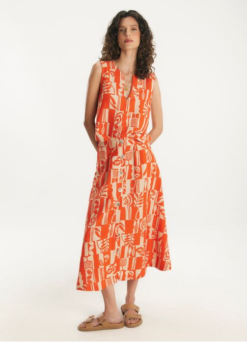 Blusa de linho estampada tapas