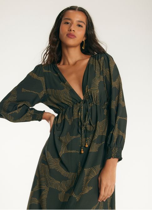Vestido longo estampado plaza