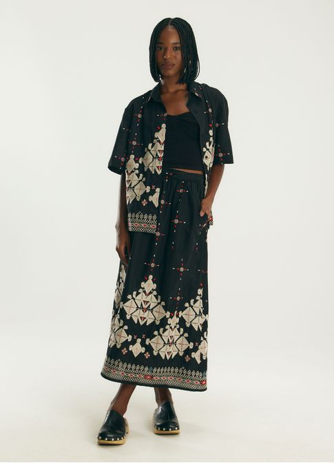 Camisa algodão maxi bordado mouro