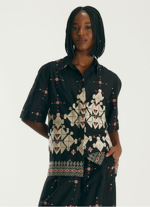 Camisa algodão maxi bordado mouro
