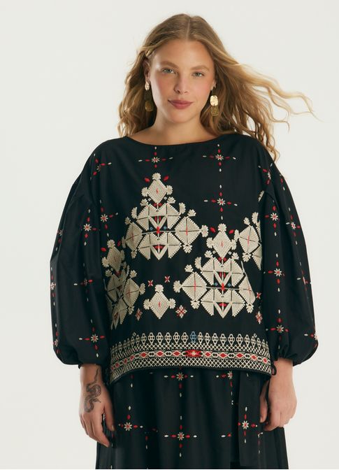 Bata algodão maxi bordado mouro