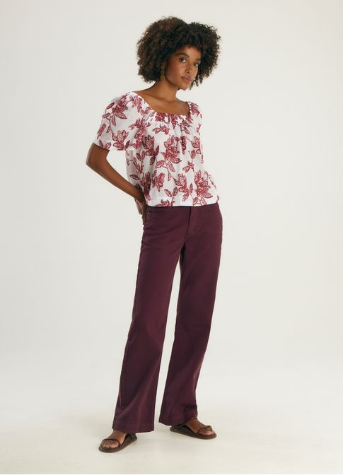 Blusa voil algodão bordado floral movimento