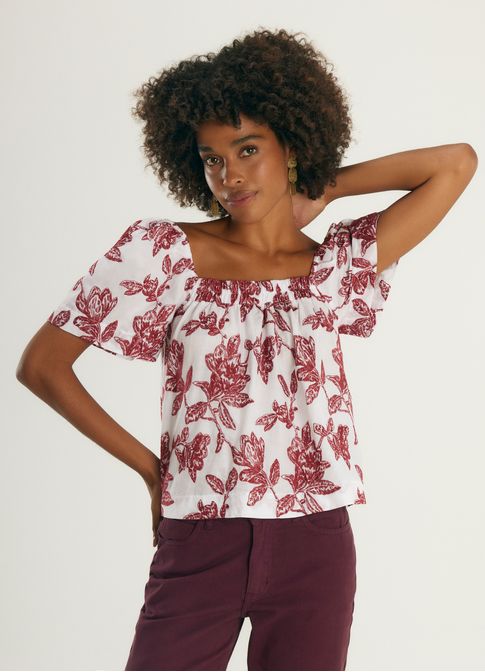 Blusa voil algodão bordado floral movimento