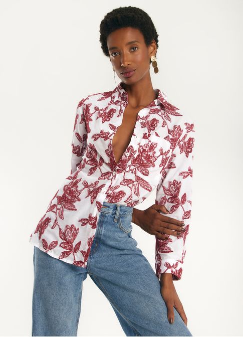 Camisa voil algodão bordado floral movimento