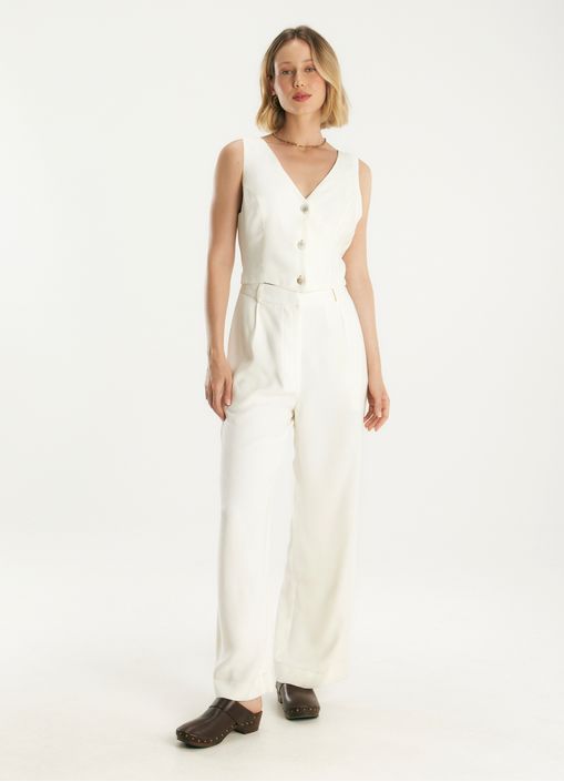 Macacão viscose sarjada off white