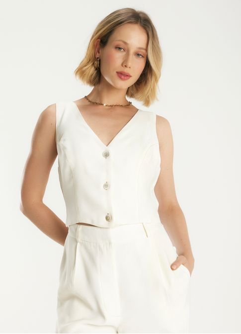 Macacão viscose sarjada off white