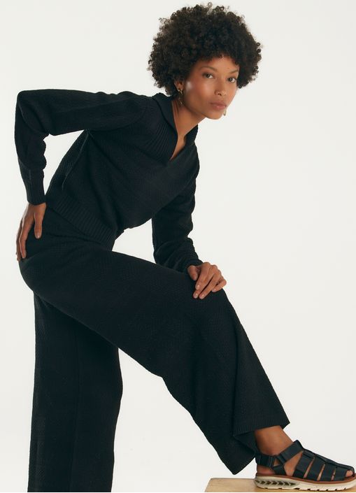 Calça pantalona tricô preto
