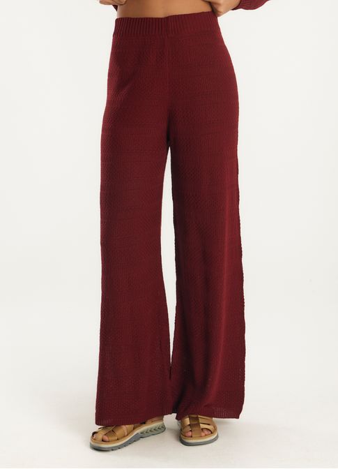 Calça pantalona tricô vinho