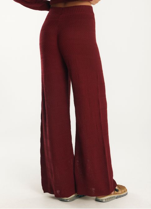 Calça pantalona tricô vinho