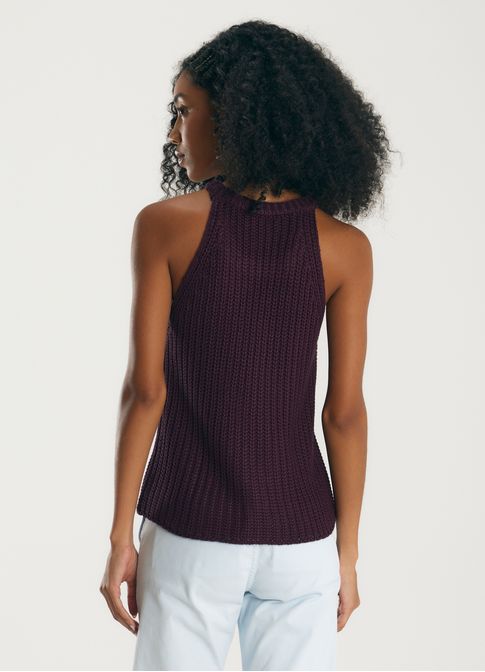 Regata decote alto tricô roxo