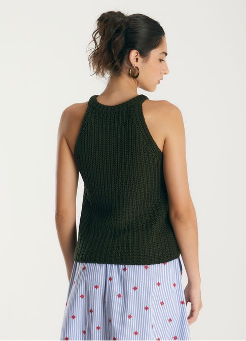 Regata decote alto tricô verde escuro