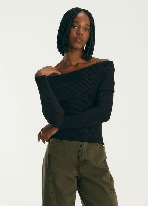 Blusa ombro tricô preto