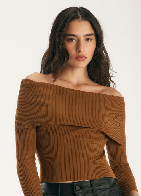 Blusa ombro tricô marrom