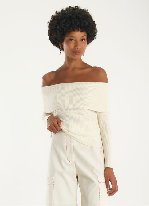 Blusa ombro tricô areia