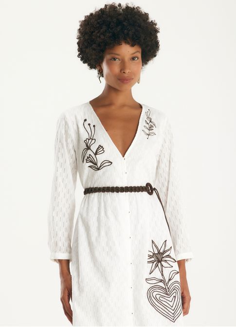 Vestido algodão ponto ajour bordado