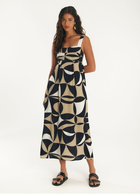Vestido longo estampado tendas