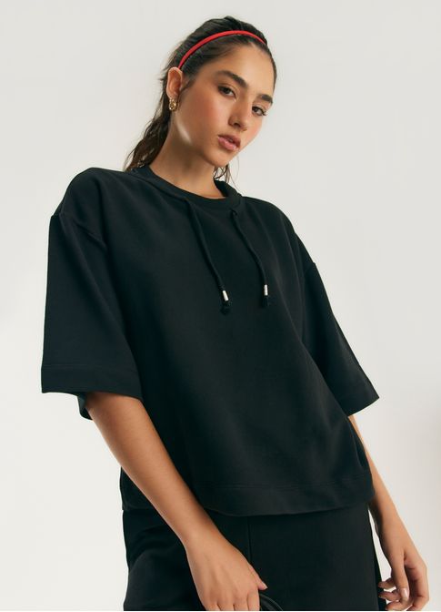 Blusa moletom cadarço preto
