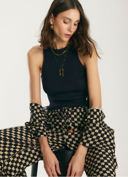 Cropped ribana com elastano preto