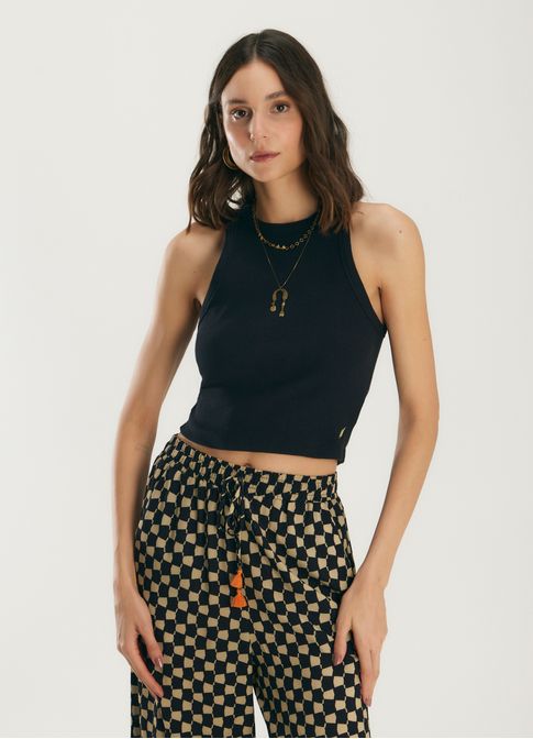 Cropped ribana com elastano preto