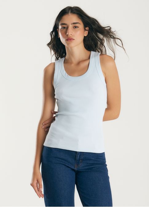 Regata básica ribana com elastano azul