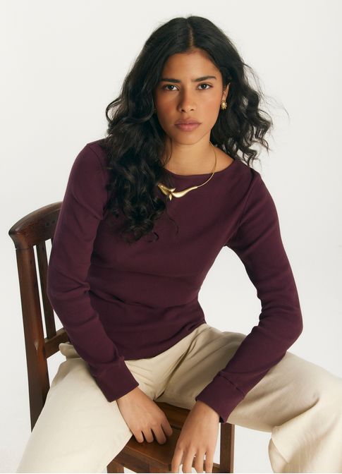 Blusa ribana com elastano manga longa roxo