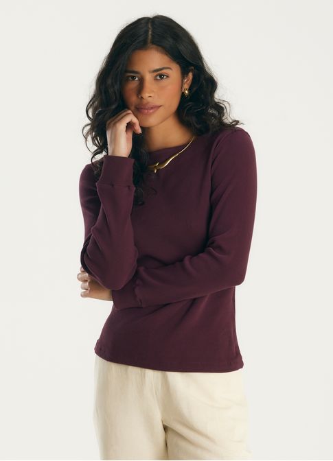 Blusa ribana com elastano manga longa roxo