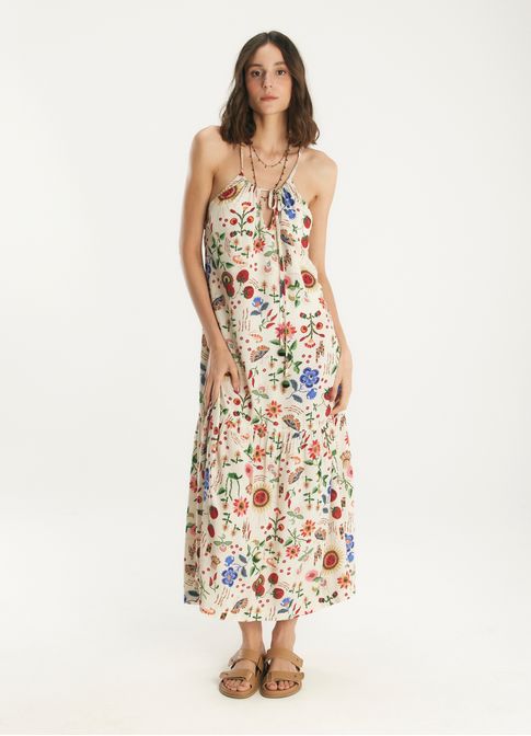 Vestido alcinha estampado caiena