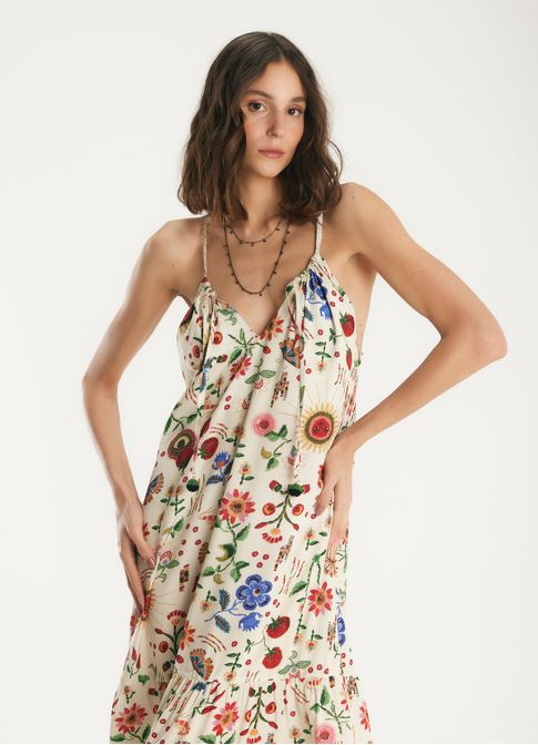 Vestido alcinha estampado caiena